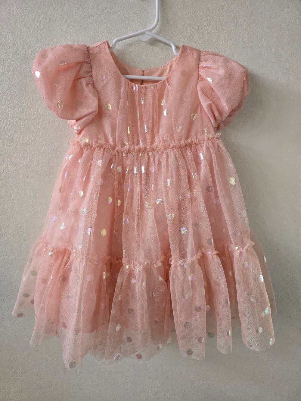 Bonnie Baby Baby Girls Puff Sleeved Foiled Dot Mesh Party Dress 24 Months